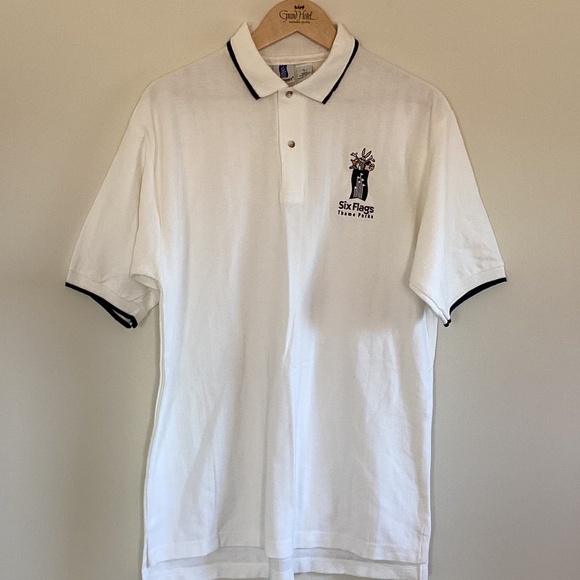 Six Flags Theme Park Looney Tunes Polo Shirt Mens Sz L Bugs Bunny Daffy Duck USA - Picture 1 of 14